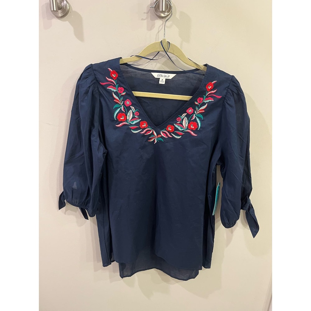 NWT Women’s Navy Embroidered peasant top- The Pioneer Woman- SZ med